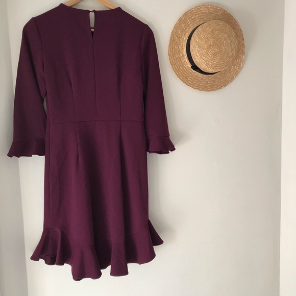 Nanette Lepore aubergine ruffle tulip sleeves dress - Picture 9 of 11
